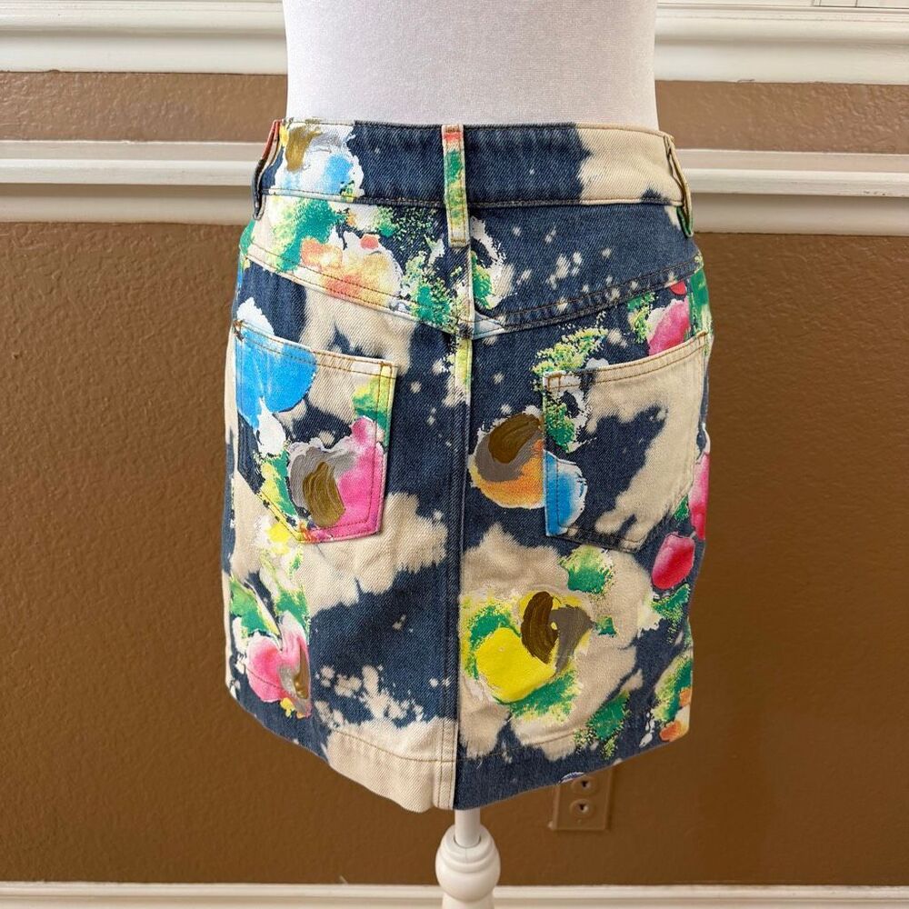 Moschino Couture Hand Painted Denim Skirt Sz 4 Italian Designer High Fashion Art - Picture 3 of 6